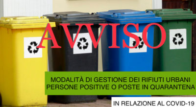 Modalità di gestione dei rifiuti urbani persone positive o poste in quarantena in relazione al COVID-19