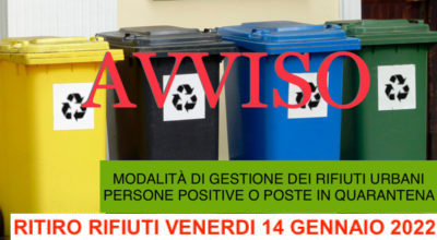 VENERDI 14 GENNAIO raccolta dei rifiuti dalle utenze con persone positive o poste in quarantena Covid-19