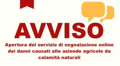 Avviso dell’apertura del servizio di segnalazione on line dei danni causati alle aziende agricole da calamità naturali